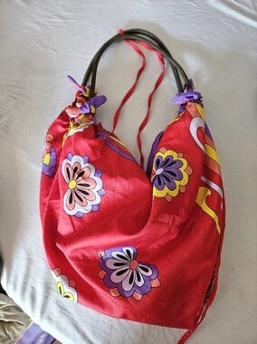 Women's Floral Red Scarf-Style Shoulder Bag